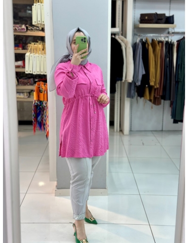 N Prive Jakarlı Beli Büzgülü Tunik 19170 pembe